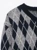 European and American style, new women's clothing, foreign style fashionable rhombus knitted sweater 2142/227/055