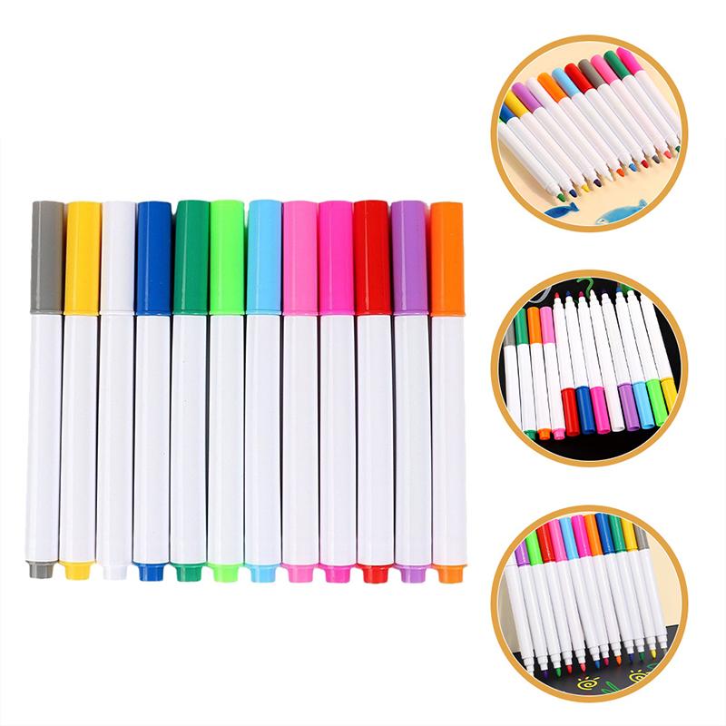 Smooth Flow Quick Dry Vivid Colors for Sketching Doodling on Acrylic 12Pcs Erasable Liquid Pens Luminous LED Board Pen Set