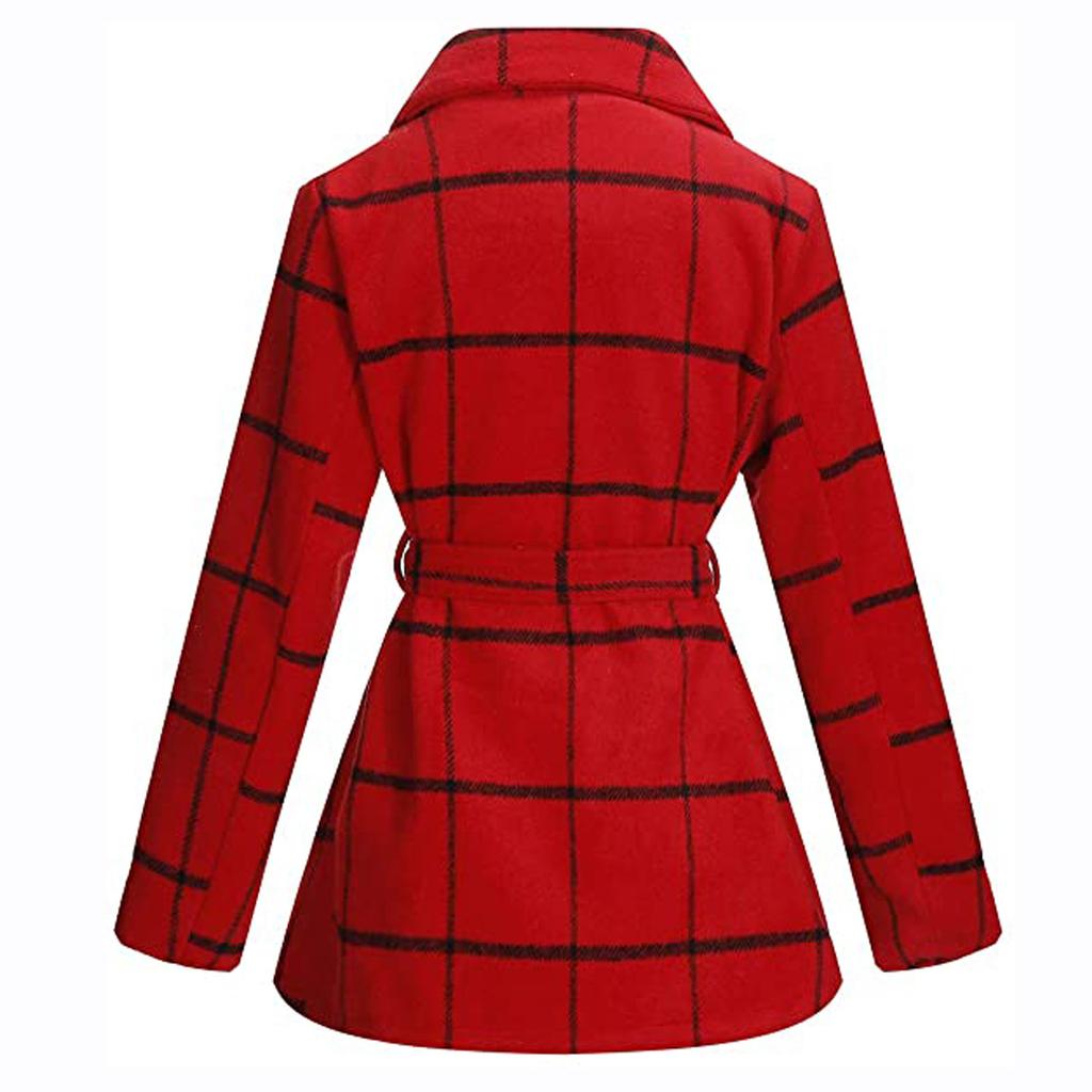 Women's Turn Down Collar Coat Belted Wool Blend Coat Asymmetric Hem Wrap Coat
