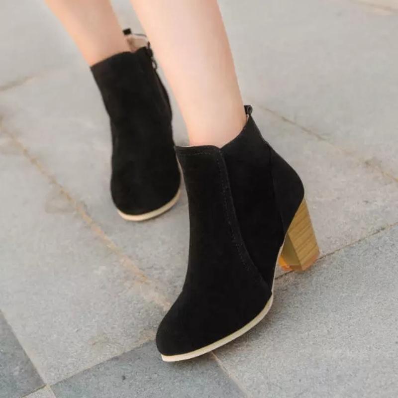 New Round Toe Square Heel Solid Color Elegant Women's Shoes Side Zipper Comfortable Fashionable Casual Short Boots Mujer
