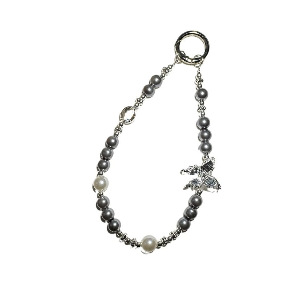 Beaded Electroplated Silver Lanyard Phone Charm Mobile Phone Lanyard  Mobile Phone Decoration