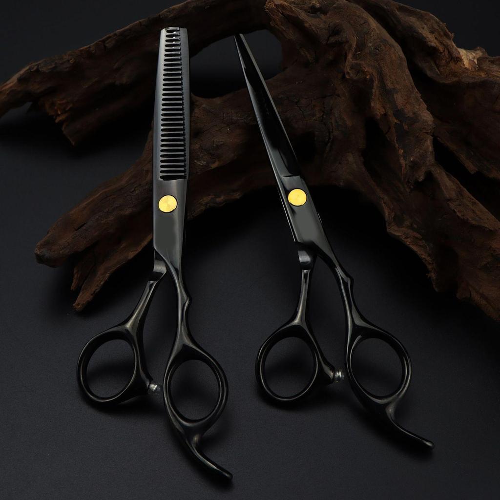 6.0" TONI Black Electroplated Hairdressing Scissors - Straight Shears, Bangs Scissors, Serrated Shears