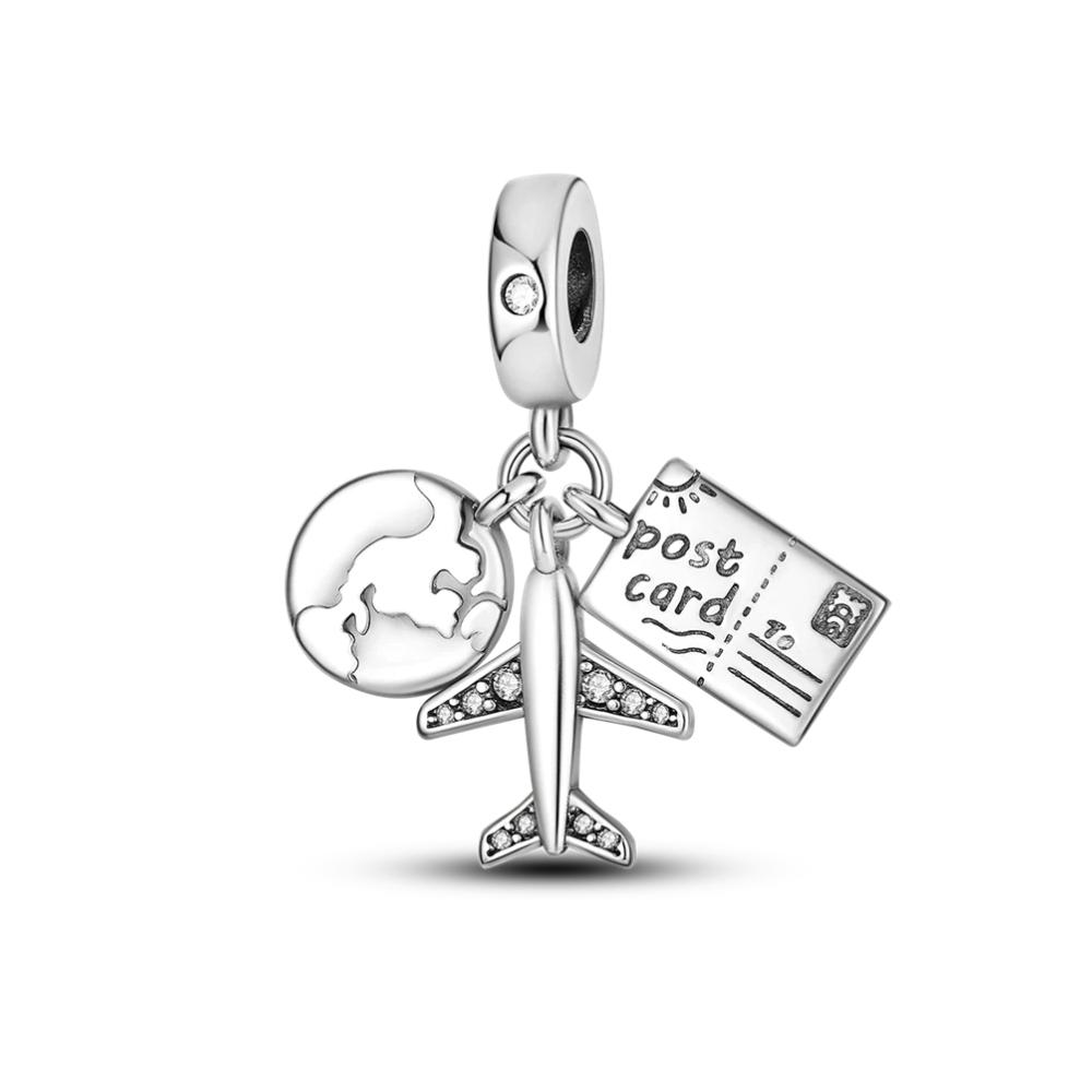 925 Silber Reise-Reisepass-Charm-Perlen mit Eiffelturm Big Ben Anhänger DIY Modearmband für Damen Schmuck