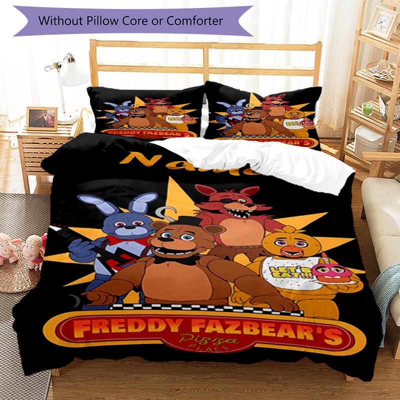 3pcs Custom Name Five Nights At Freddy's Bedding Set Duvet Cover Closure Includes 1 Duvet Cover & 2 Pillowcases, Soft and Comfortable for All Seasons.