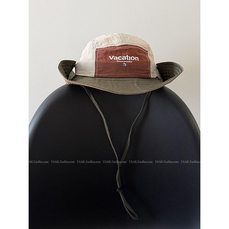 Korean Lightweight Quick Dry Color Block Bucket Hat Women Outdoor Mountaineering Travel UV Protection Face Small Sun Hat