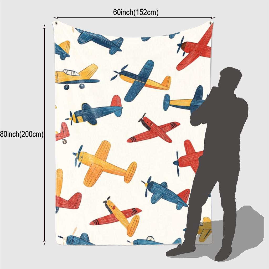 1pc Contemporary Airplane Print Flannel Throw Blanket - 100% Polyester, All Seasons, Tear Resistant, Digital Print, Knit Fabric,