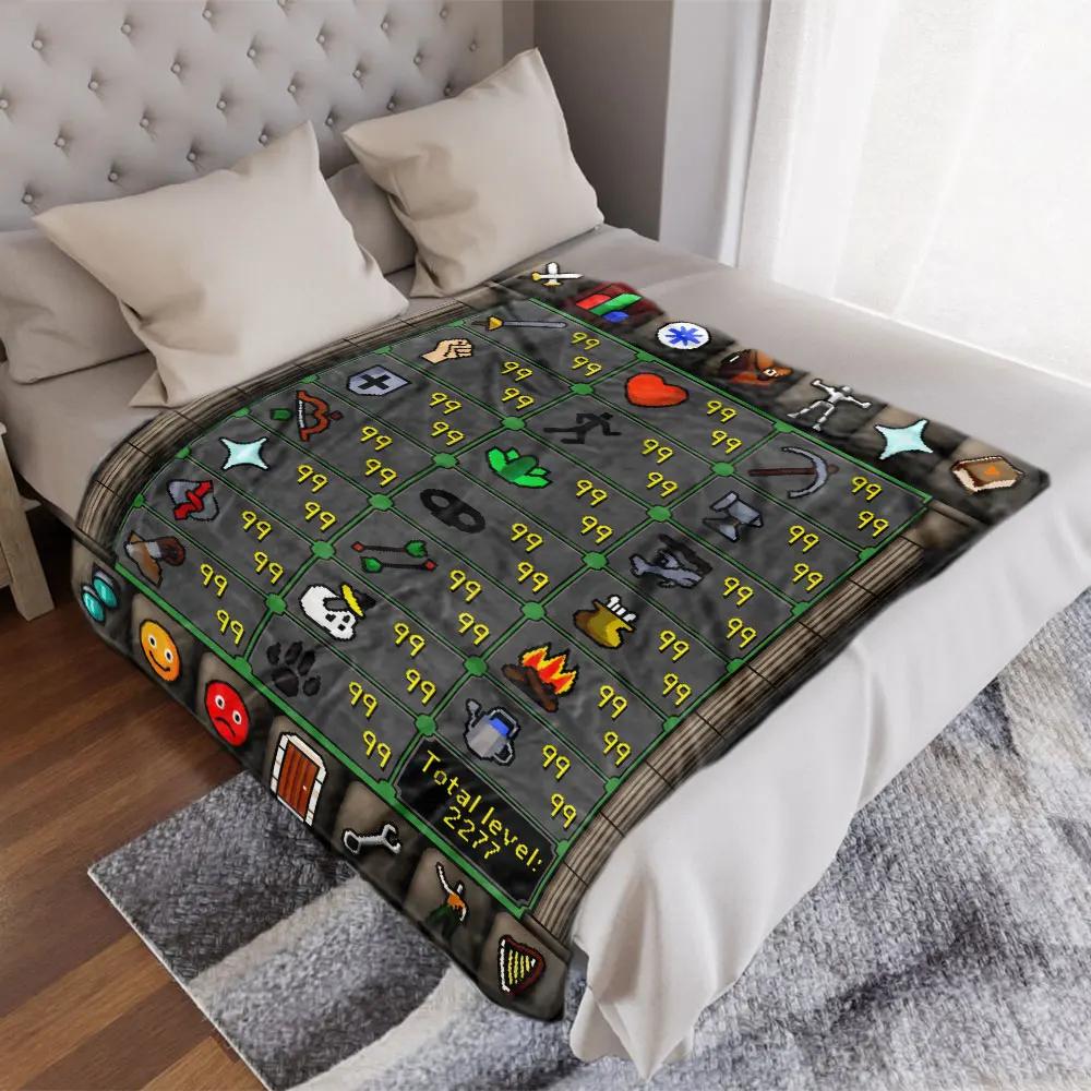 Runescape Max Skill Flannel Blanket Single Sided Print Soft Flannel Blanket Bedroom Living Room Couch Decor Nostalgic Gamer Gift