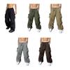 Men Baggy Cargo Pants Solid Color Parachute Pants Loose Fit Jogger Trousers with Side Pockets for Street Outdoor Sports