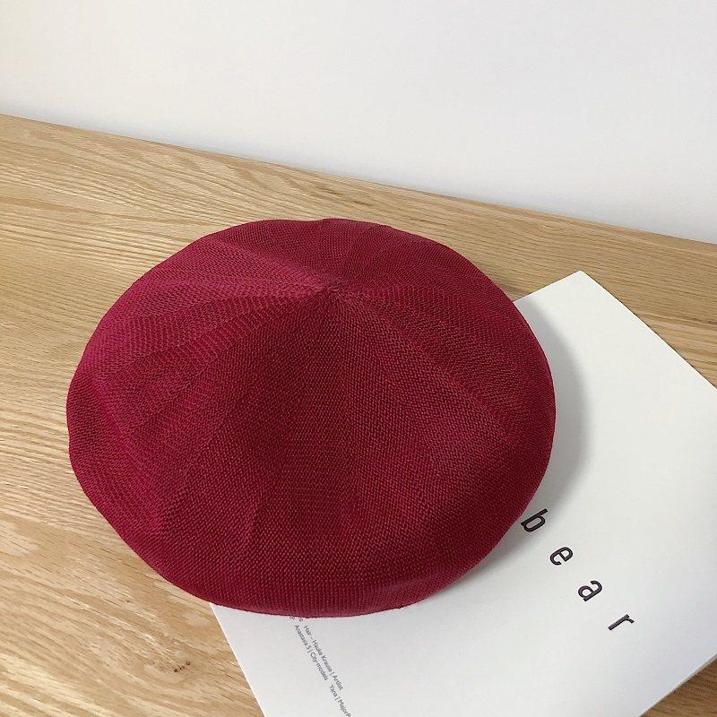 

Beret Summer Thin Linen Bud Hat Spring Summer British Vintage Octagonal Hat Versatile Painter Hat M（56-58cm） темно-червоний колір