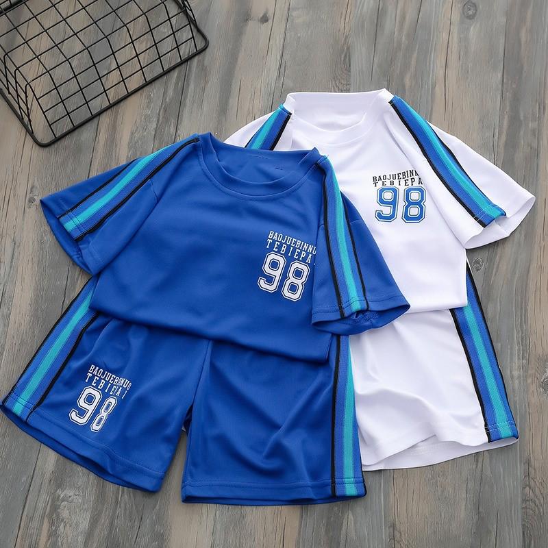 2026 Boys' Summer Sportswear: Short Sleeve and Shorts Mesh Set in 20 Colors