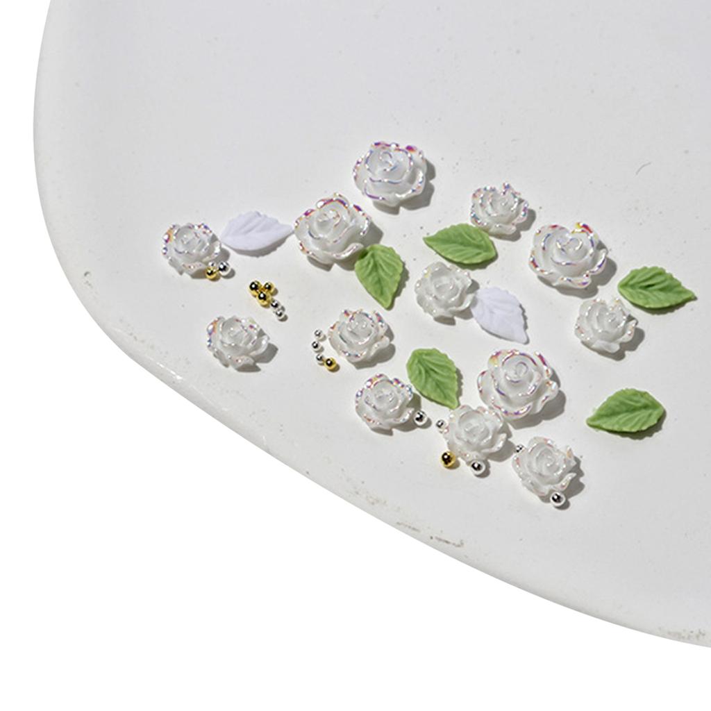 Charms per unghie con fiori 3D, charms per unghie con foglie in resina, perline in acciaio, forniture per nail art, decorazioni fai da te per unghie acriliche