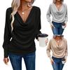 Women Tops Pure Color Stacked Collar Long Sleeve Loose Fit Blouse Mid-length Casual Inner Tops Daily Wear