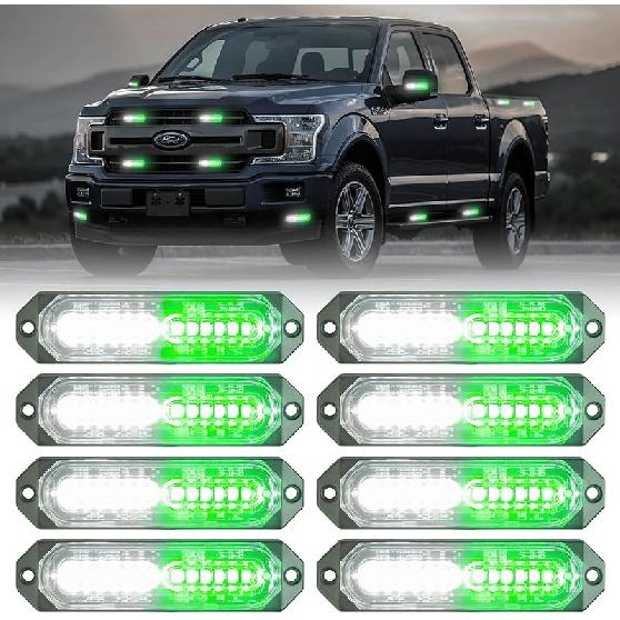 8Pcs Amber White Surface Mount Emergency Strobe Lights For Trucks, Ultra Slim Grille Warning Flashing Light Bar For Vehicles/Car