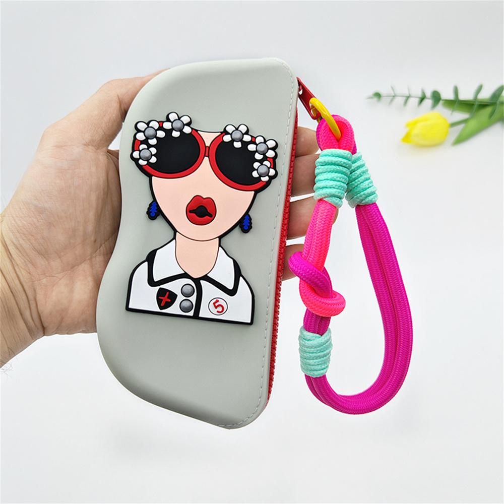 2025 New Portable Silicone Zipper Glasses Bag Sunglasses Protective Cover Waterproof Storage Bag Braided Lanyard Eyeglasses Case