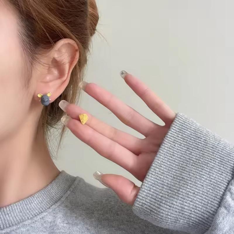 Brincos de Rato Chamativos Brincos de Rato e Queijo Únicos Joias Chamativas para Festa Uso Diário Clipe de Orelha Brinco