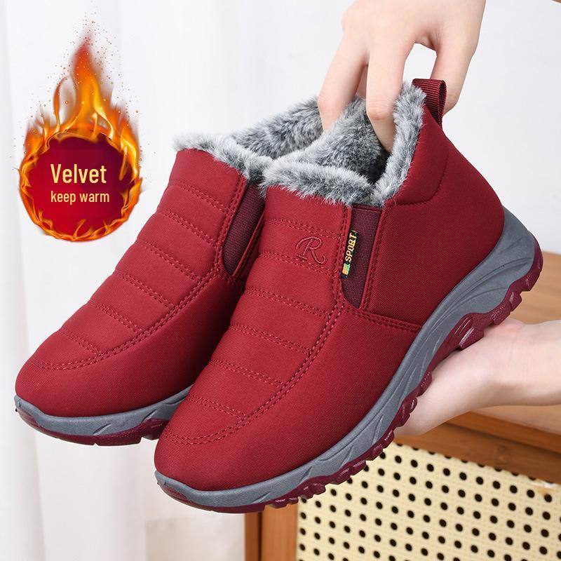 Women's Plush Warm Waterproof Hiking Shoes - Non-Slip, Easy-On for Middle-Aged & Seniors