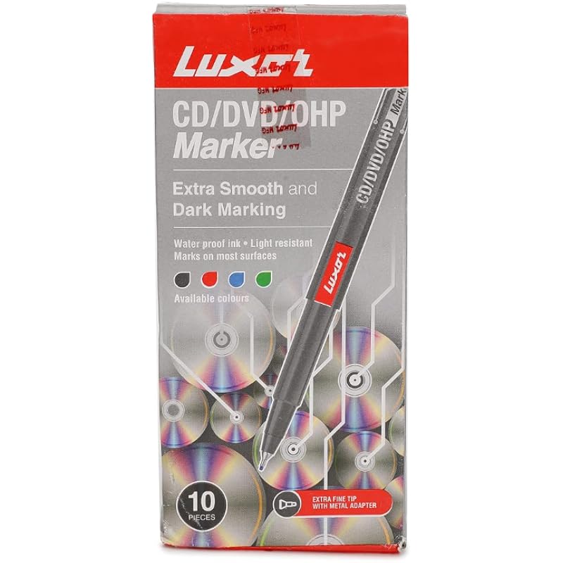 Luxor Cd/Dvd/Ohp Marker In Vibrant Red, Pack Of 10, Perfect For Colorful And Long-Lasting Markings On Various Surfaces