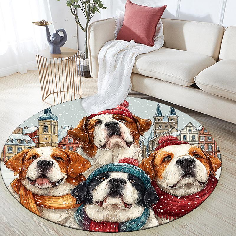 Runder Teppich mit Bernhardiner-Hunden, Teppich für Wohnzimmer, Schlafzimmer, Sofa, Spielzimmer-Dekoration, Rutschfeste Bodenmatte
