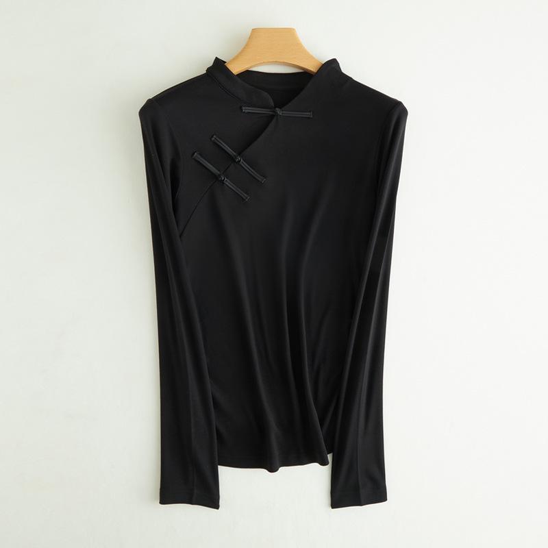 

Женский зимний топ в китайском стиле на одной пуговице в стиле ретро со складками L (105-120 jin) чёрный