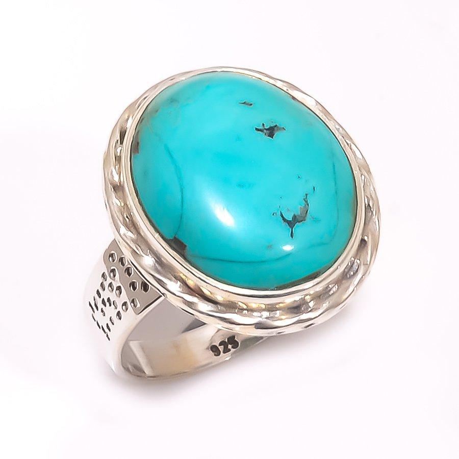 Natural Tibetan Turquoise Gemstone 925 Solid Sterling Silver Ring Size 7.5 t6n81