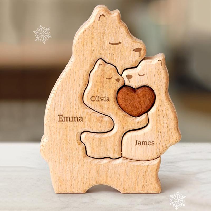 Houten Beren Familie Puzzel Aangepaste Puzzels met 2–5 Namen Gepersonaliseerde Verjaardagscadeaus voor Mama Papa Oma van Dochter Zoon