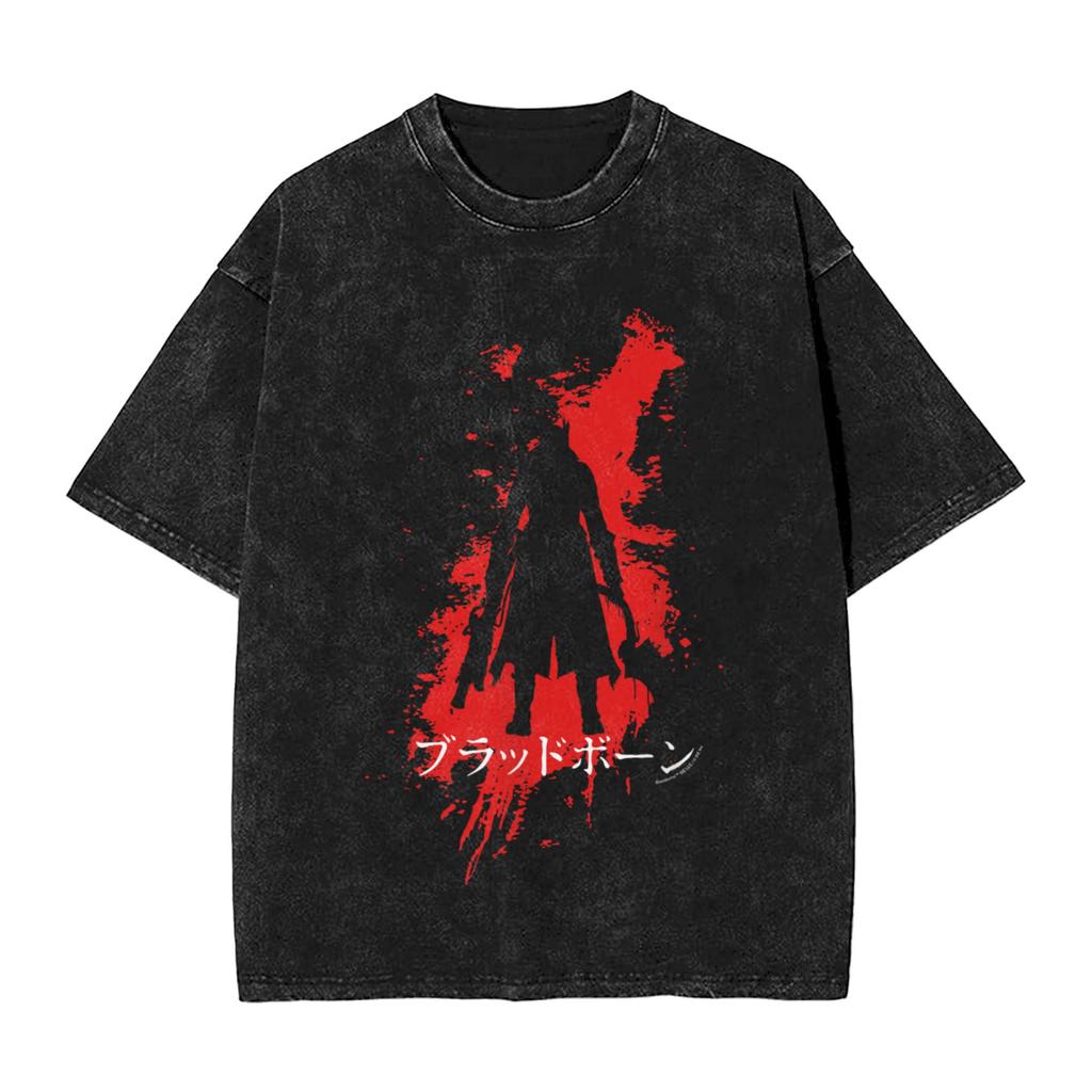 Hot Game Peripherals Bloodborne Darks Souls Graphic Print TShirt Streetwear Vintage Washed Cotton Top Oversized Summer New Tees