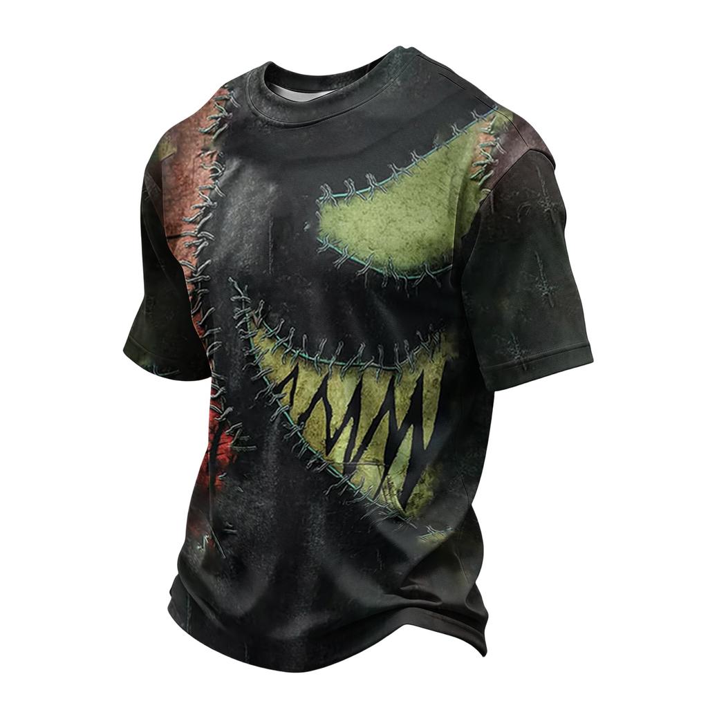 Men's Casual Short Sleeve T-Shirt Lightweight Breathable Fabric Crew Neck Halloween Themed Printed Top for Everyday Wear