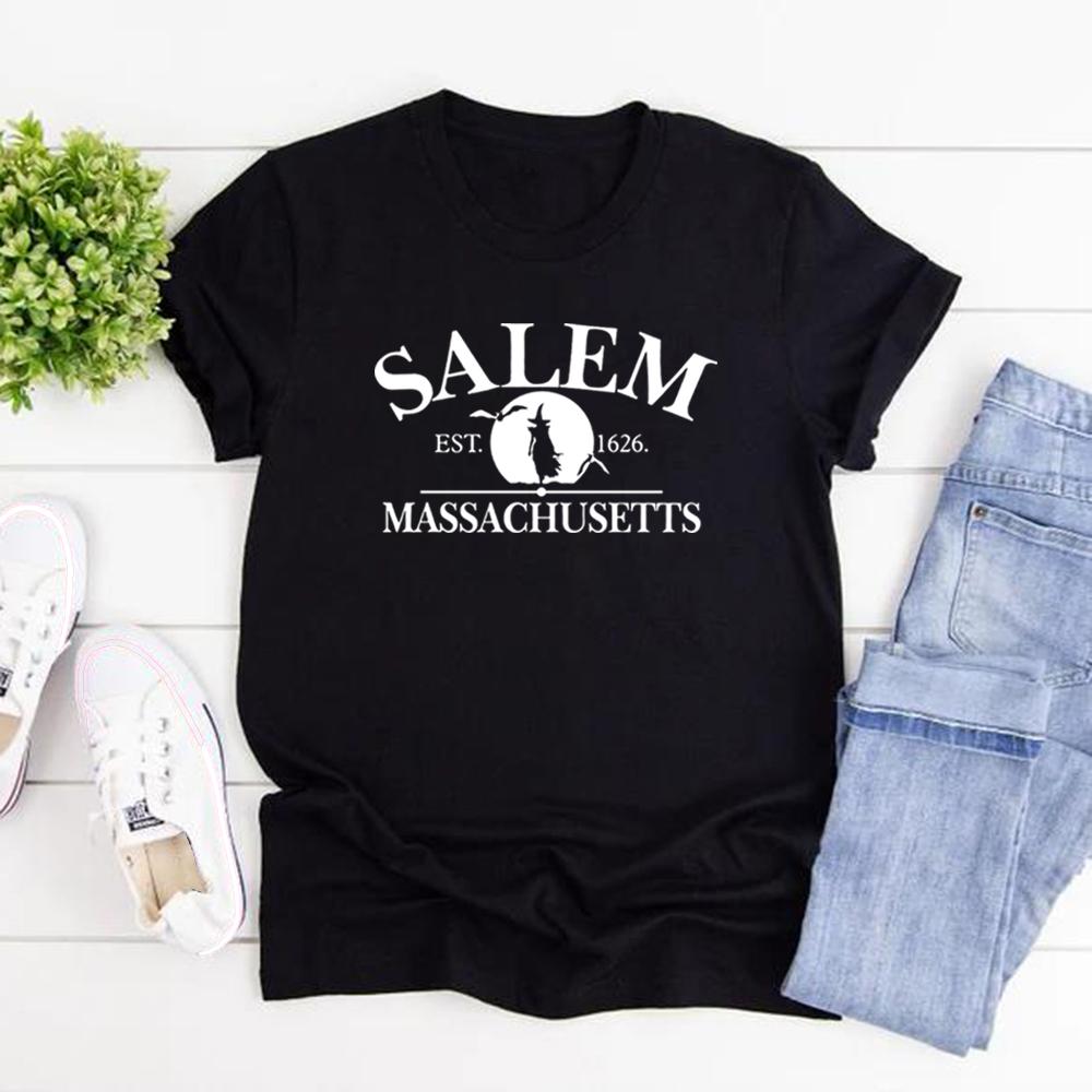 Футболки Salem Massachusetts Футболка Salem Broom Company Футболка Spooky Season Halloween Футболка с коротким рукавом Witch Tee Уличная одежда Топы S чёрный
