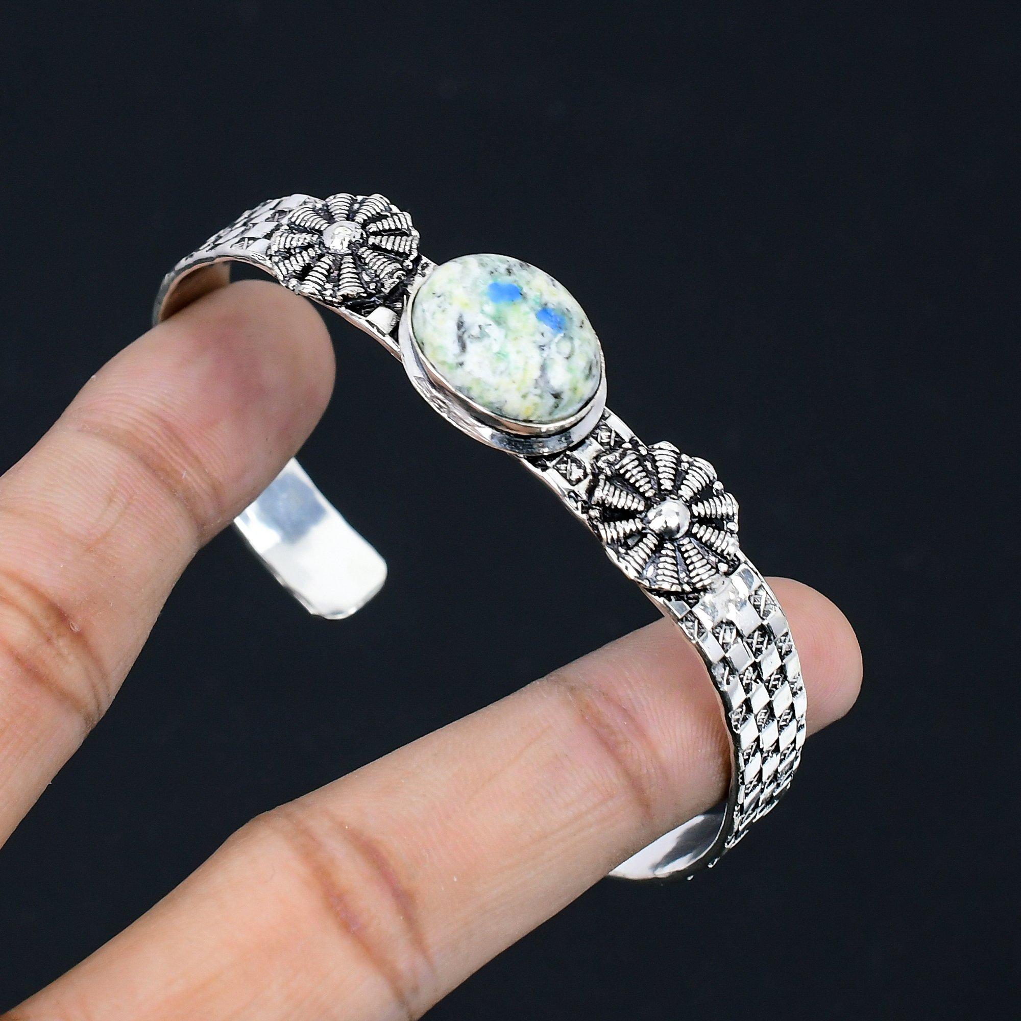 

925 Sterling Silver K2 Jasper Gemstone Handcrafted Anniversary Bangle Jewelry Adjustable