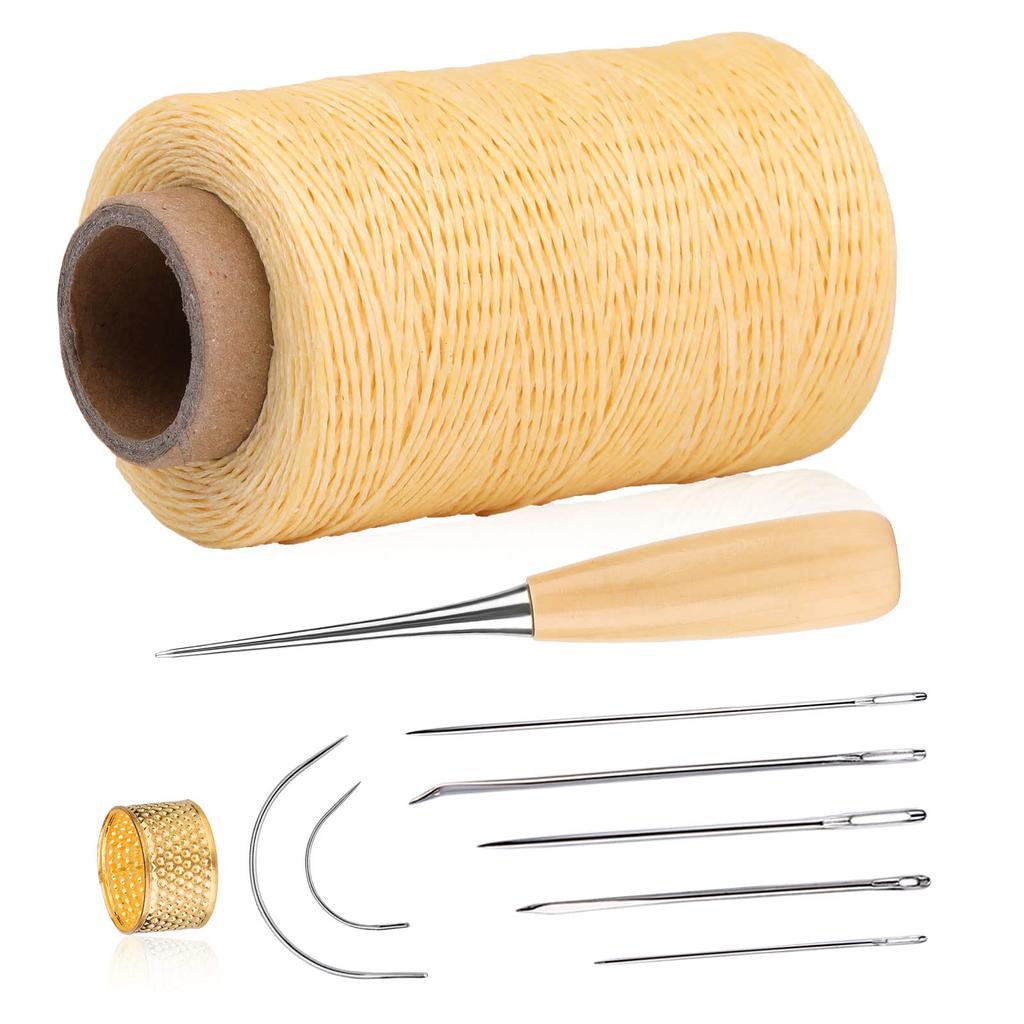 Fenrry 273 Yards Leather Waxed Thread Sewing Kit  Awl Thimble Leather Sewing Upholstery Repair Kit for Leather Carpet Sofa Seat