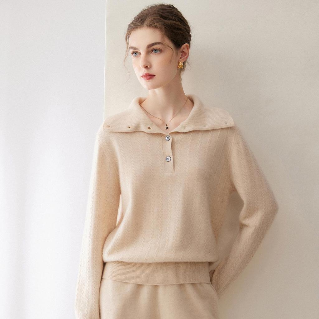 Kang Sai Ni Women's 100% Cashmere Lapel Sweater - Stylish, Simple Inner Knitwear