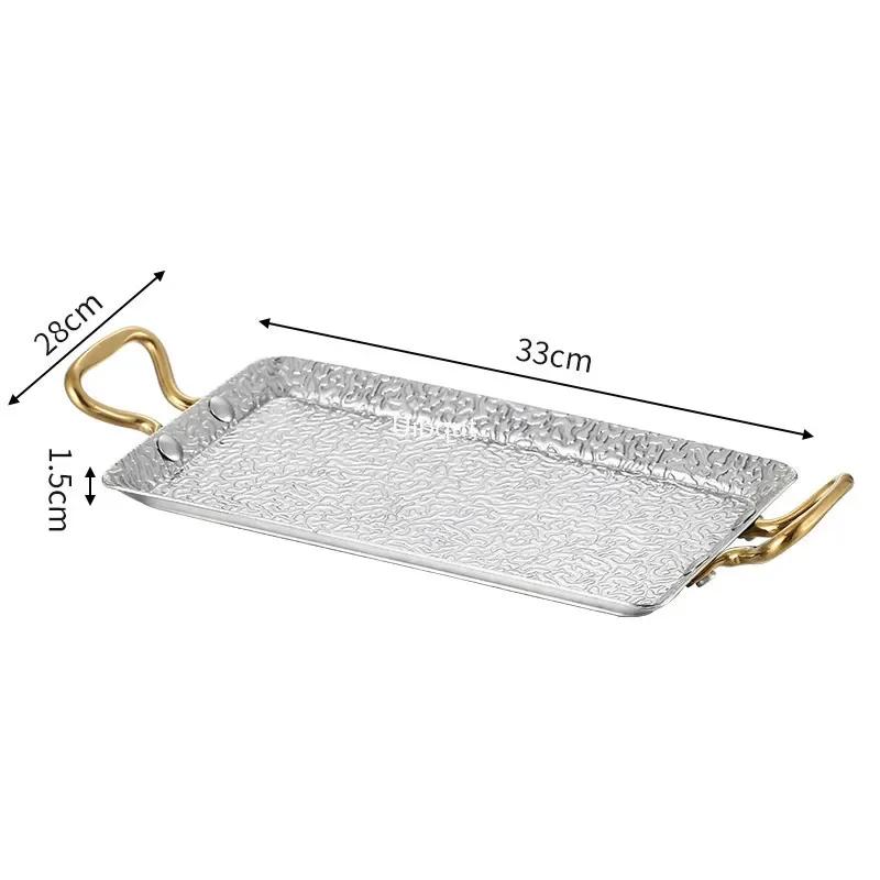 Double ear Creative 304 stainless steel tray shallow BBQ Dim sum steak plate rectangular buffet display dishes and plates sets