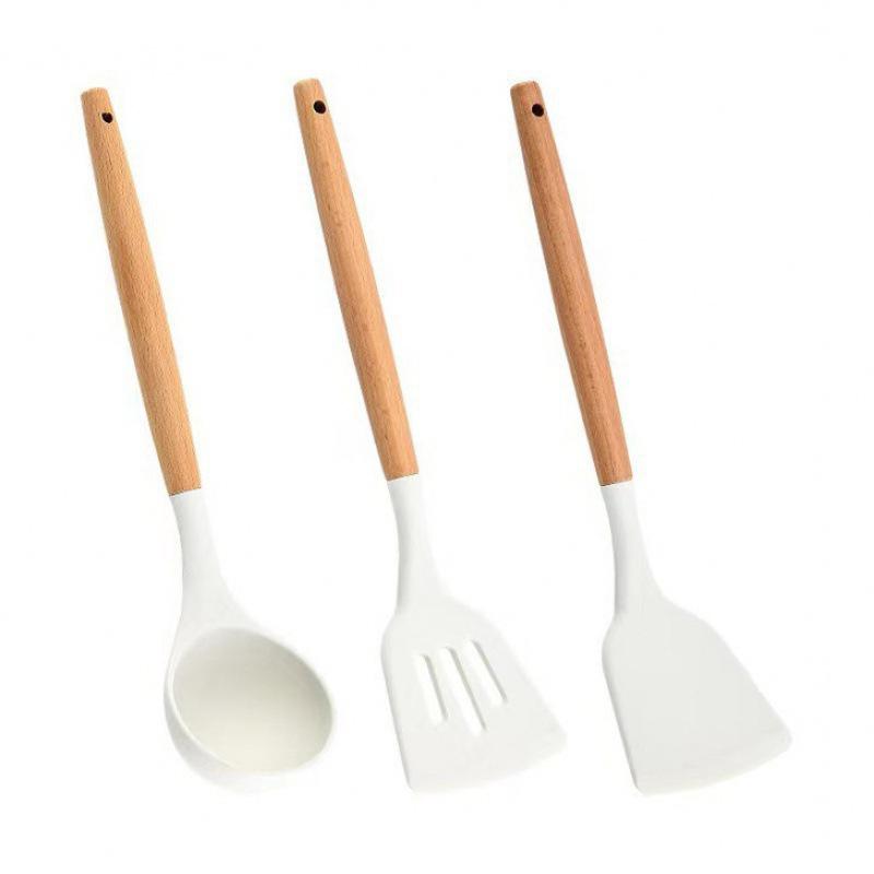 Silicone Wooden Handle Spatula Household Kitchen High Temperature Resistant Non-Stick Pan Cooking Spatula Frying Spatula Soup Spoon Utensils