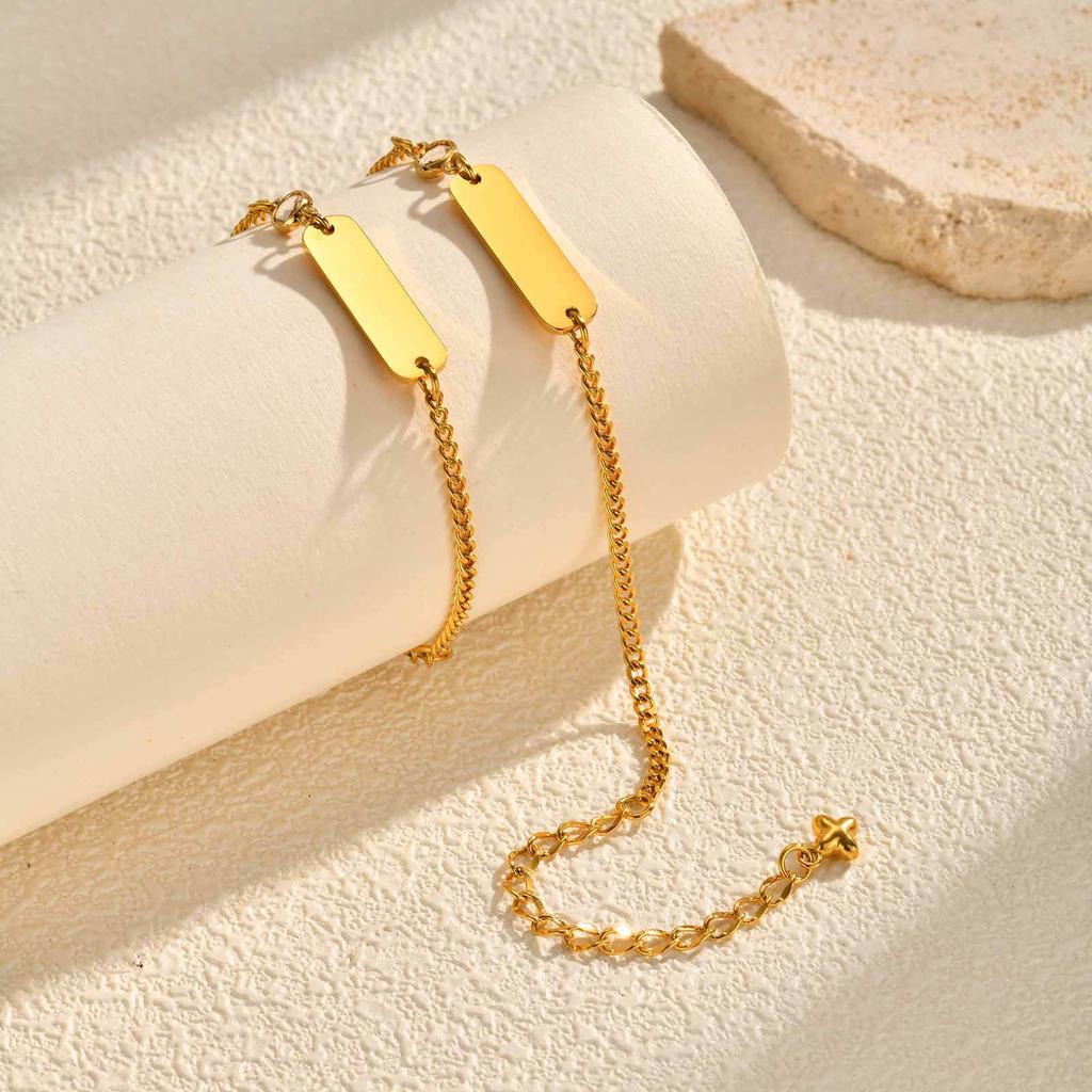 Children'S Bracelet Stainless Steel Plated 18K Gold Smooth Blank Rectangular Brand Zircon Bracelet Can Be Engraved Br-2421