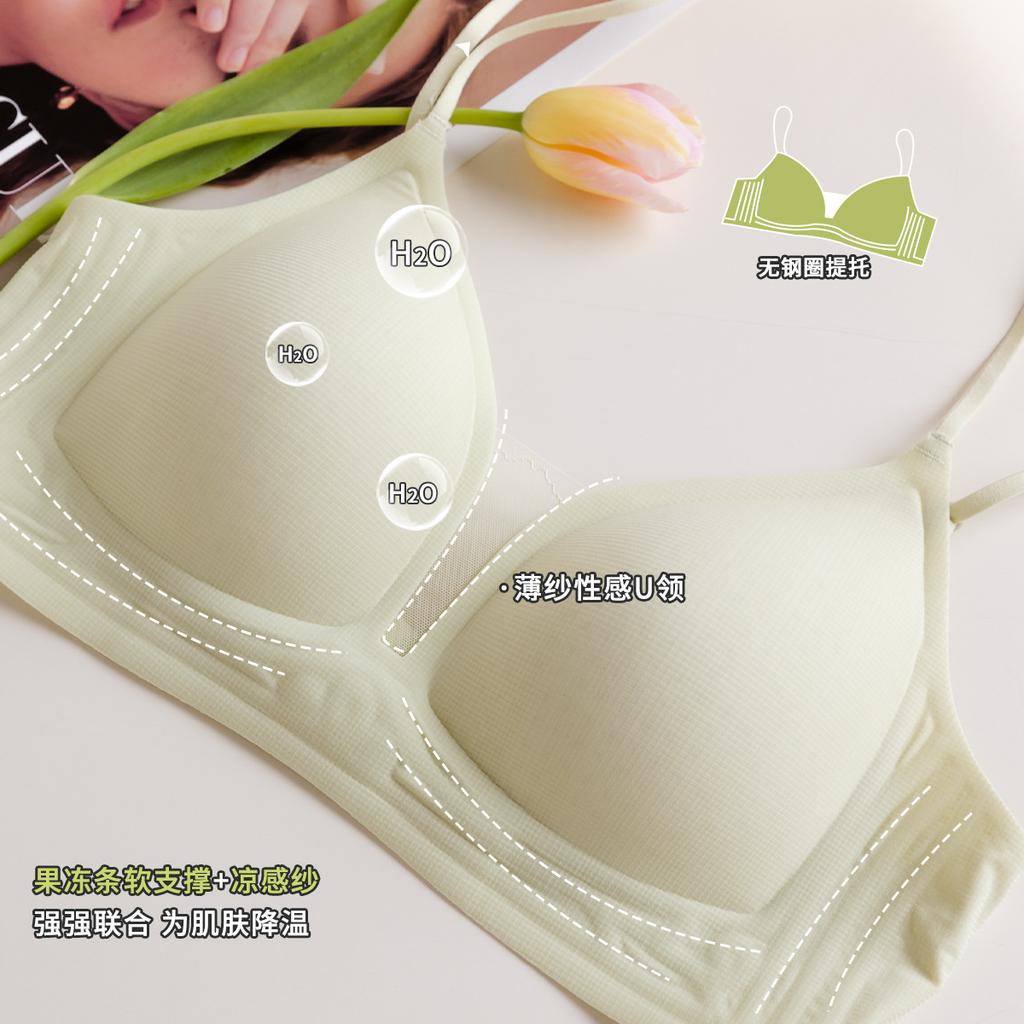 New summer full ventilation hole cup hole cup thin small chest bra deep V glossy light underwear