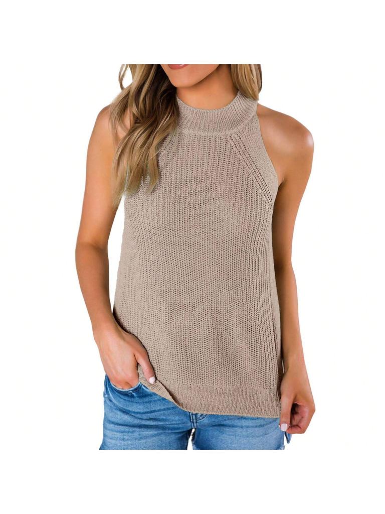 Women's Halter Tank Top Sleeveless Racerback Loose Knit Cami Sweater Vest