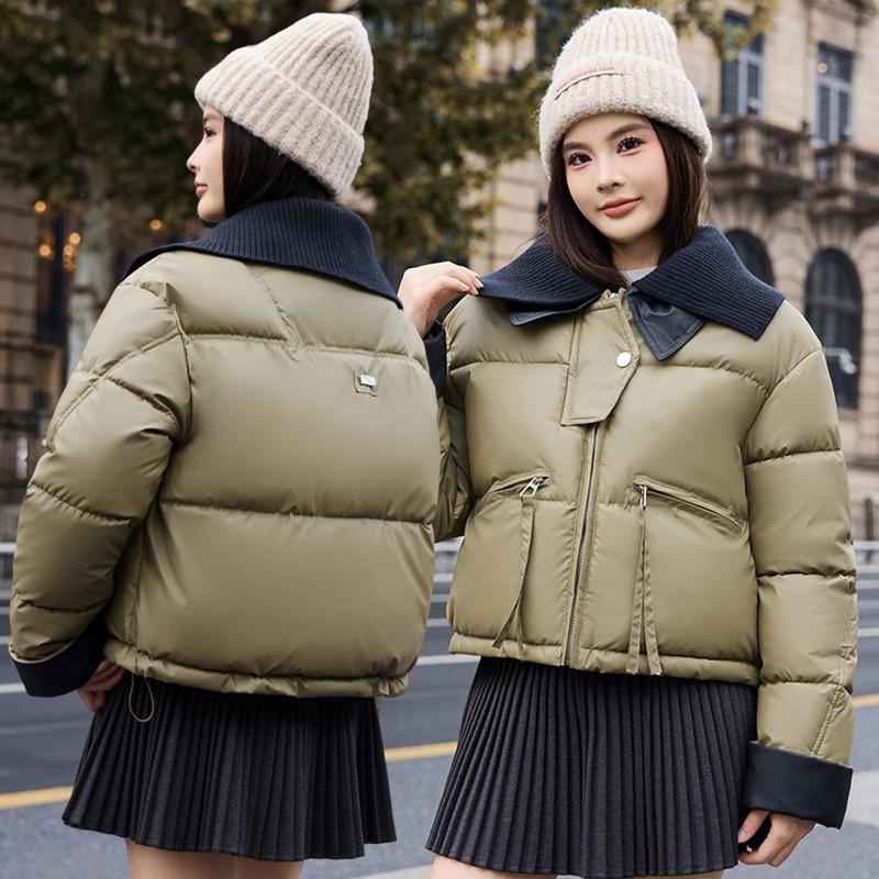 Small pu leather short down cotton-padded clothes women's winter cotton-padded clothes new contrasting color warm cotton-padded jacket