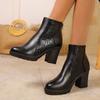 Plus Size Women's Chunky Heel Ankle Boots - Autumn/Winter 2025 Collection: Pointed Toe, Low-Cut, Stylish High Heel Design.