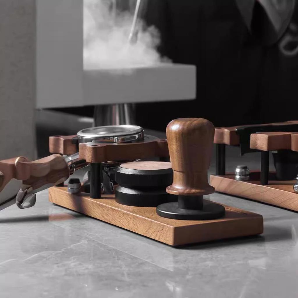 Multi-Functional Solid Wood Coffee Tamper & Distributor Base with Handle Holder