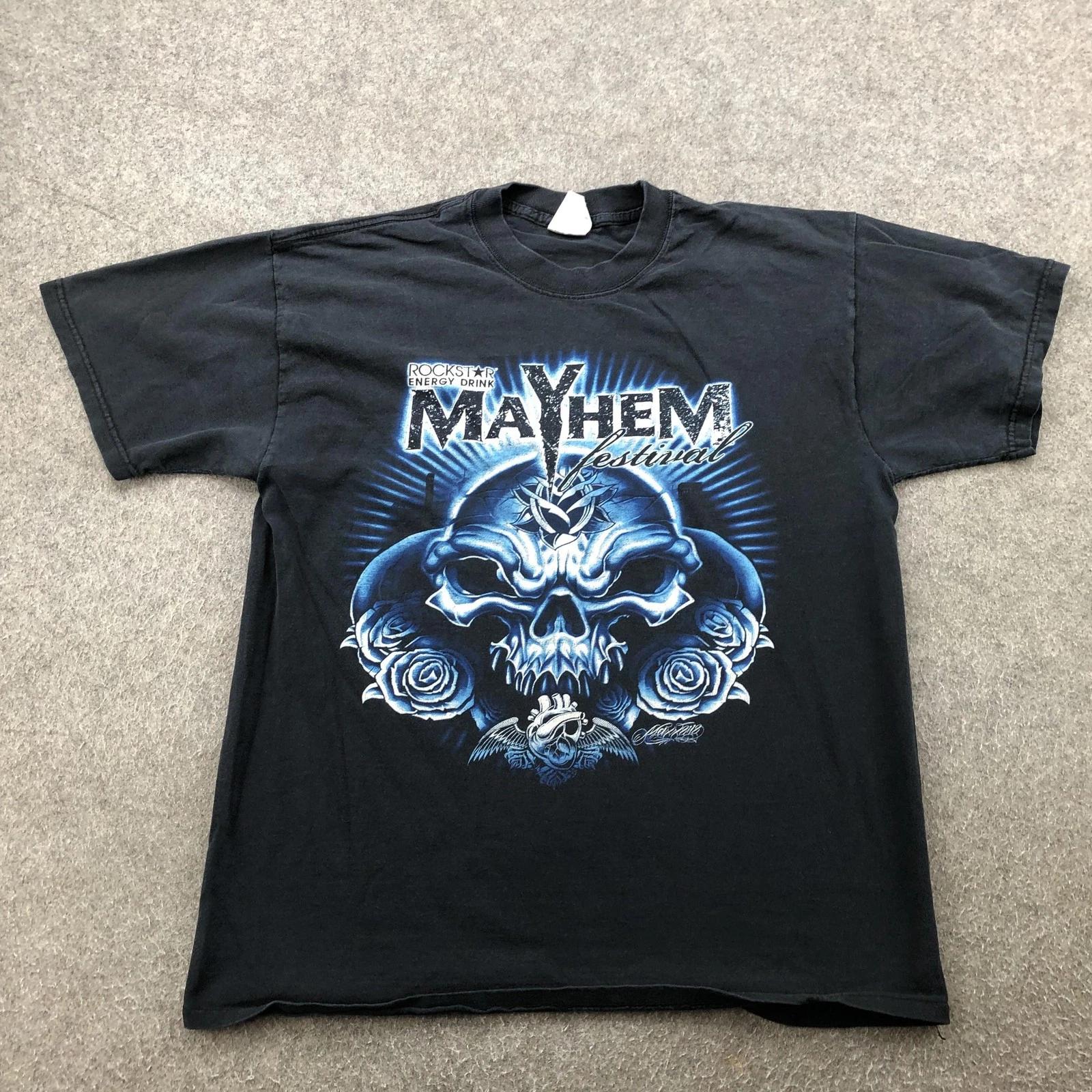 

Rockstar Mayhem Festival Shirt Mens Large Black 2008 Tour Skull Roses Y2K VTG 2XL