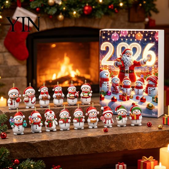 Christmas Advent Calendar 2026, Snowman 24 Day Countdown Box with Acrylic Hanging Holiday Pendants, Festive Tree Decor, Gift for Kids Girls