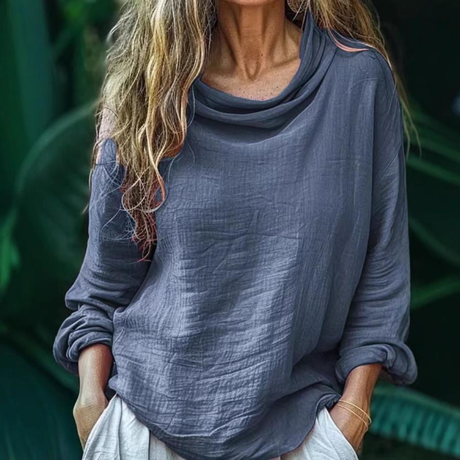 Spring New Women's Casual Loose Fashion Long Sleeve Solid Pile Knit Turtleneck Ruffled Top