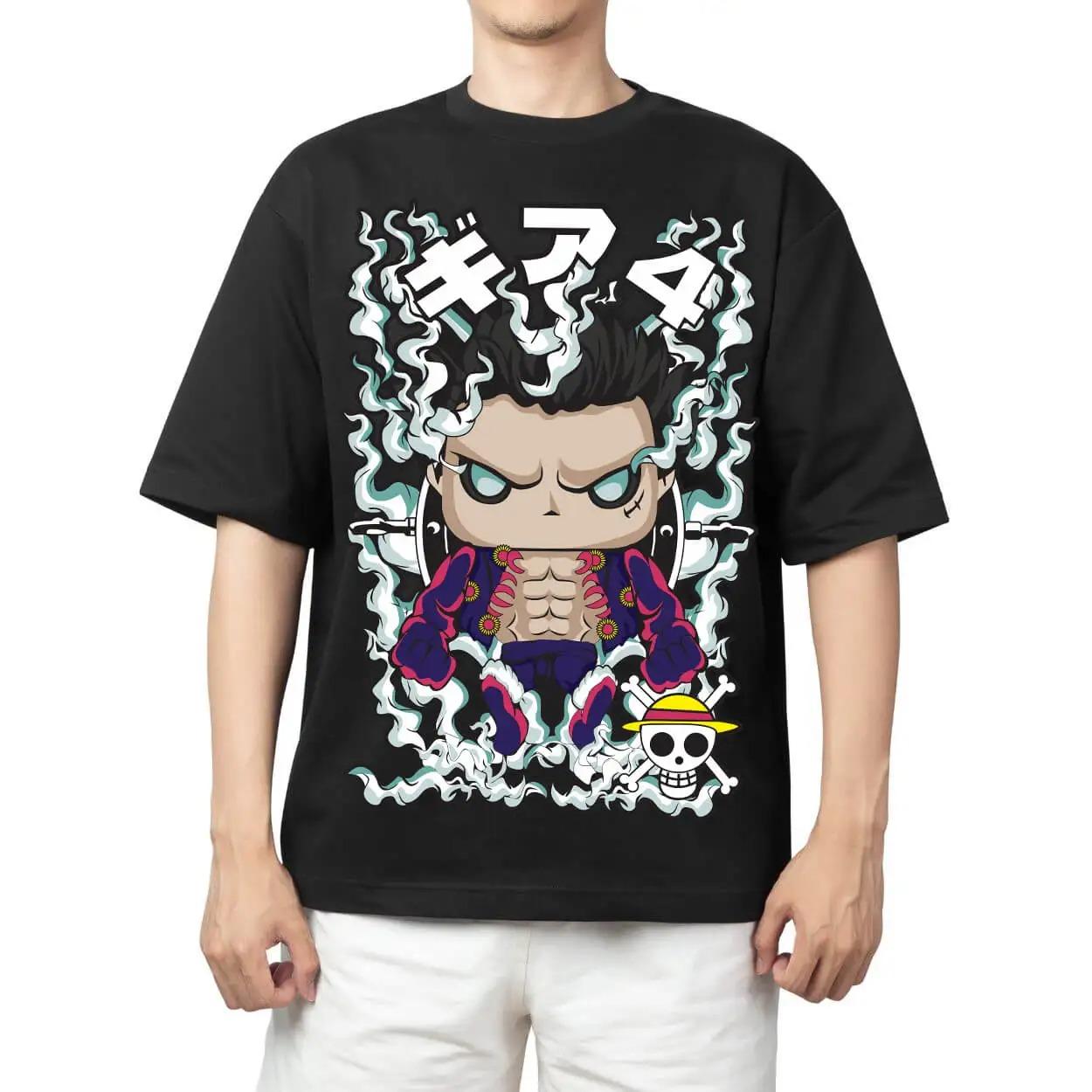

One Piece Monkey D. Luffy Gear 4 Bounce Man Q Version Anime Black Oversized T-Shirt Streetwear Pop Rock Concert Fan Merch T-Shirt 4XL