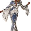 European-American Women's Silver Sequin Bodycon Evening Gown