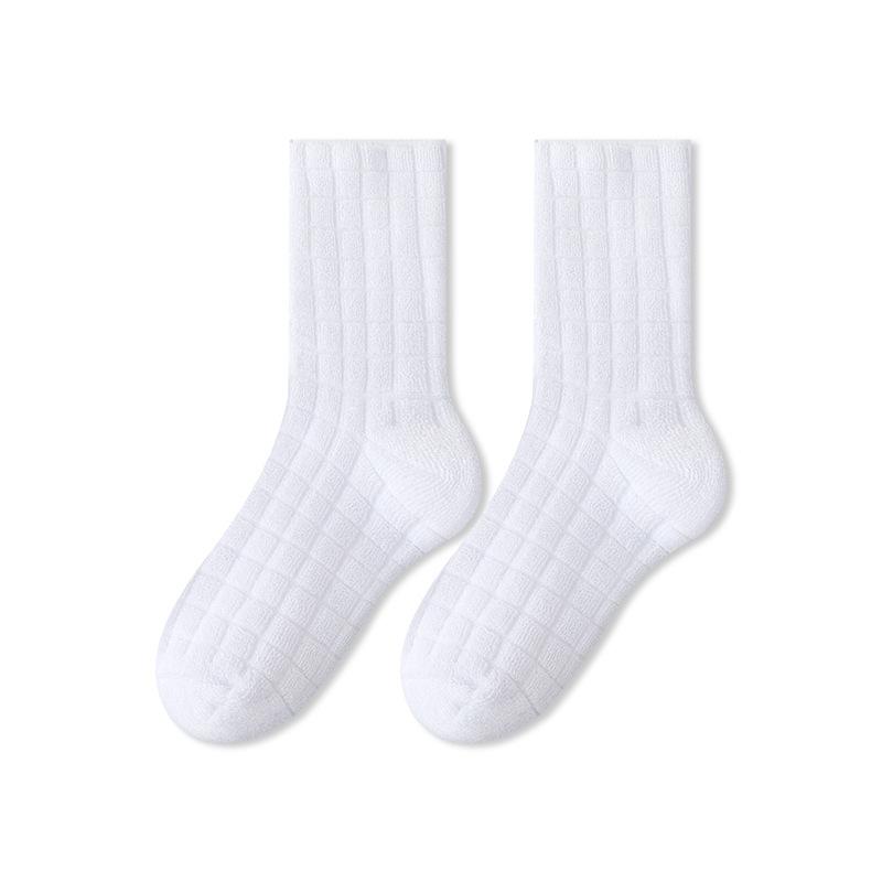 Socks Men'S Fleece Thickened Warm Terry Socks Wear Pure Black Medium Tube Socks Winter Sleep Towel Bottom Socks