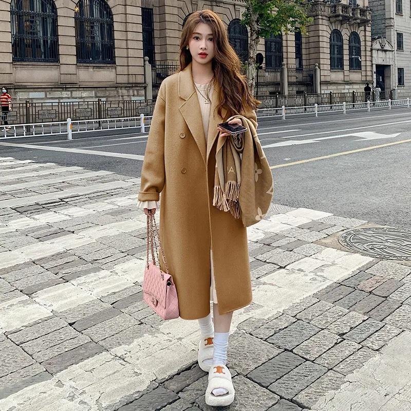 Petite Women s High-End Hepburn Style Woolen Coat - Mid-Length, Loose, Trendy for Spring & Autumn M