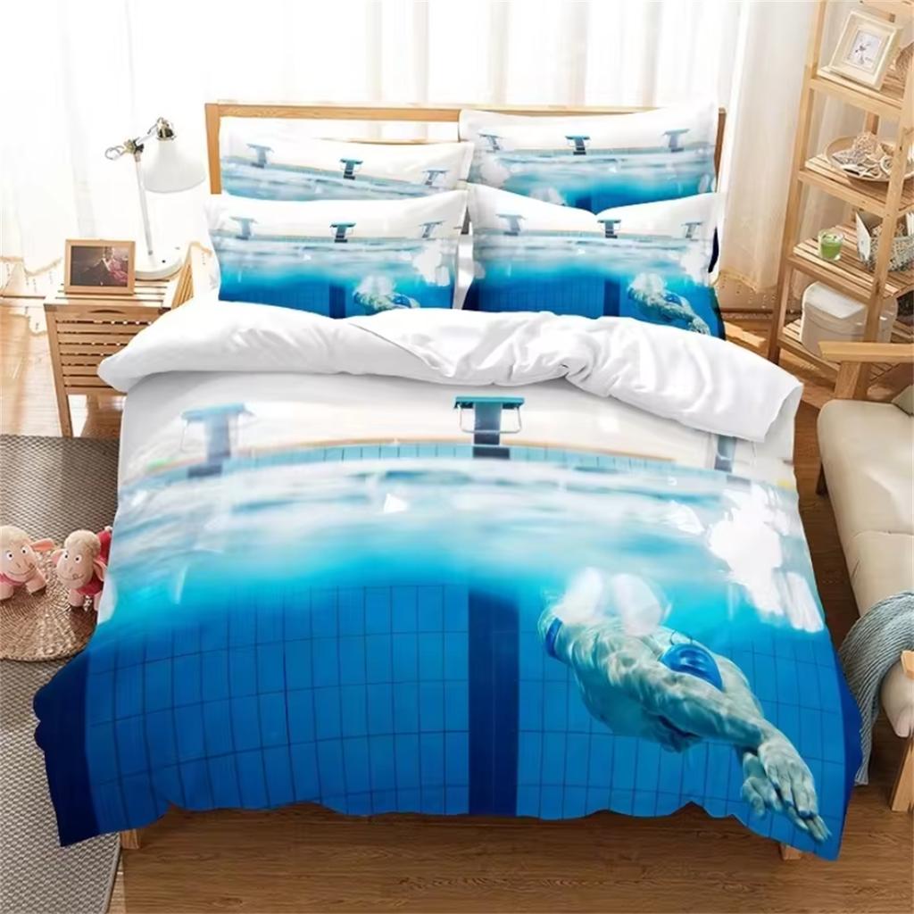 3-Piece Blue Series Print Duvet Cover Set - Soft Comfortable and Breathable Bedding for Bedroom and Guest Room
