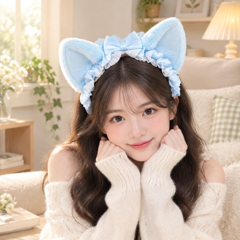 Soft Plush Fabric Plush Cat Ears Hair Decor Princess Style Fluffy Hair Hoop  Party Dress Up