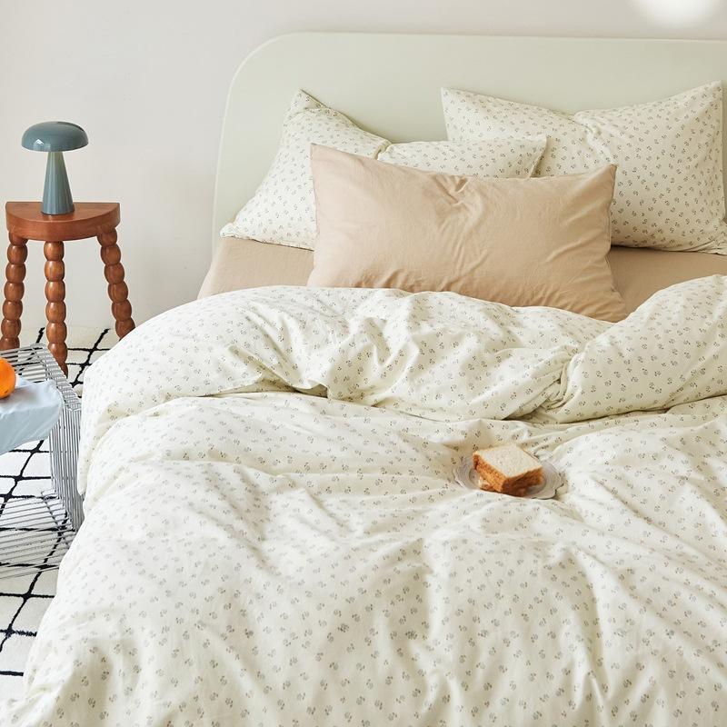 Small fresh ins skin-friendly and comfortable cotton pure cotton twill four-piece set, printing single quilt set, student dormitory three-piece set