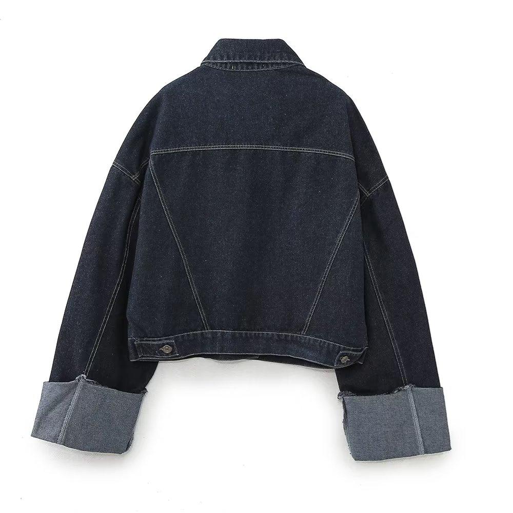 Autumn Product Women's Fashion Casual Denim Jacket Coat Curled Hem Pants Set